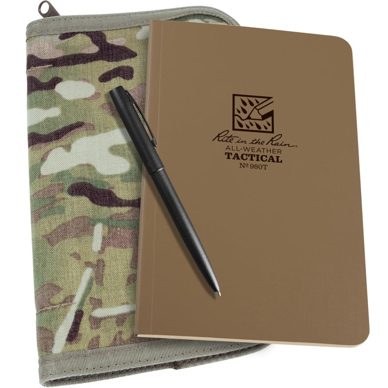 Rite In The Rain Weatherproof Tactical Field Kit: MultiCam CORDURAÂ® Fabric Cover, 4.625" x 7.25" Tan Tactical Notebook, Weatherproof Pen (No. 980M-KIT) - Image 1